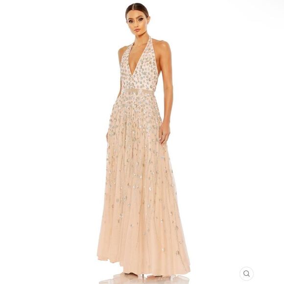 Mac Duggal 5654  Womens Blush Halter Back Floral Embellished Gown Dresss - Picture 2 of 16